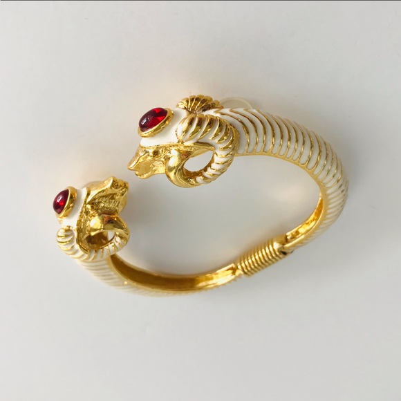 Kenneth Jay Lane enameled Ram Head spring-style Bangle Bracelet - Picture 5 of 8